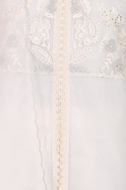 Off White Thread Embroidered Straight Kurta With Straight Pants And Dupatta Set