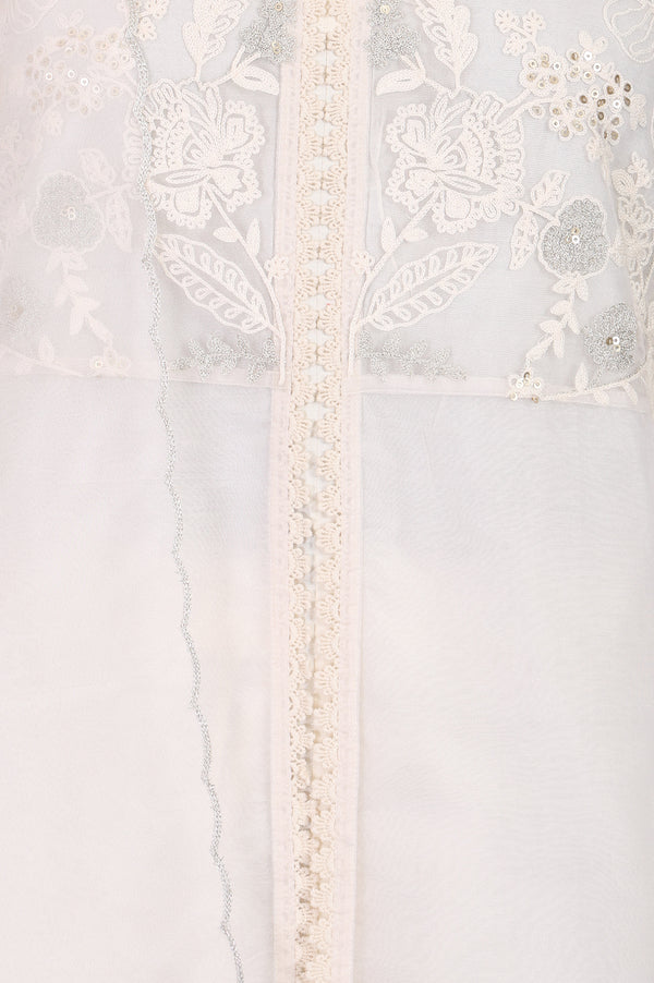 Off White Thread Embroidered Straight Kurta With Straight Pants And Dupatta Set