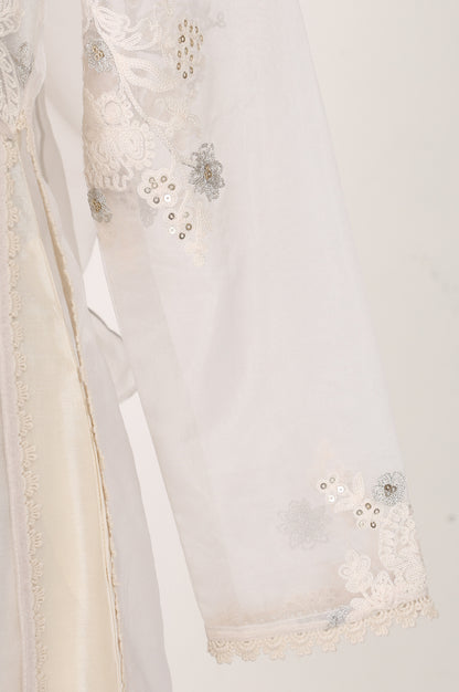 Off White Thread Embroidered Straight Kurta With Straight Pants And Dupatta Set