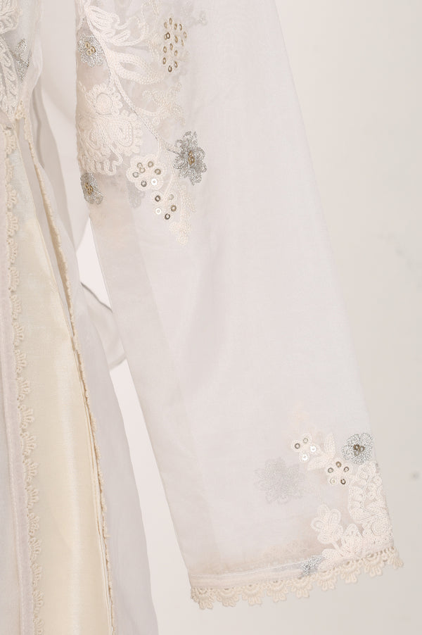Off White Thread Embroidered Straight Kurta With Straight Pants And Dupatta Set