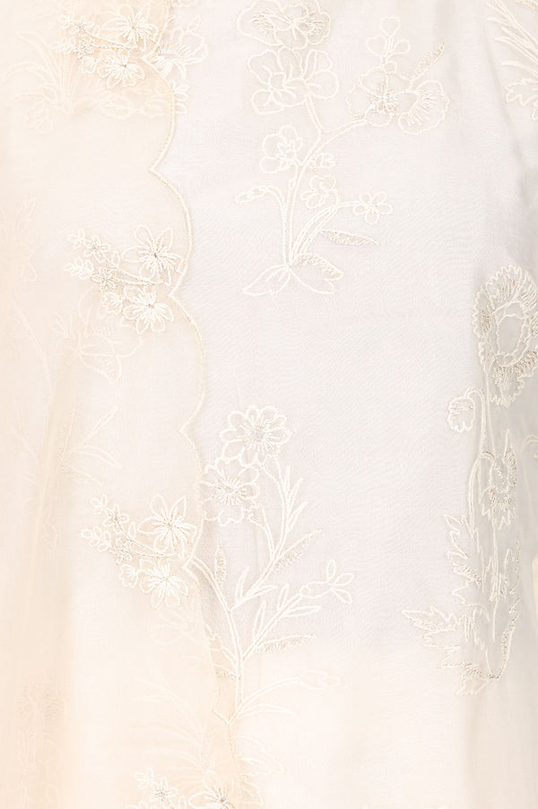 Off White Thread Embroidered Straight Kurta With Palazzo And Dupatta Set