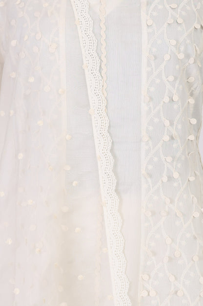 Off White Thread Embroidered Anarkali Kurta with Churidar and Dupatta Set