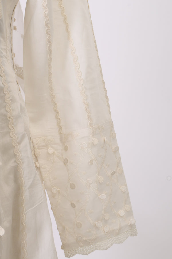 Off White Thread Embroidered Anarkali Kurta with Churidar and Dupatta Set