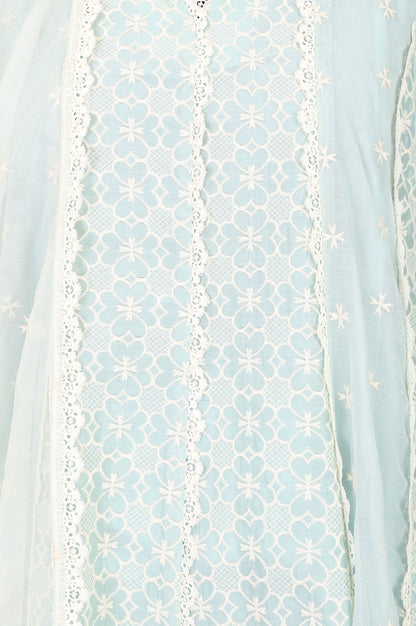 Light Blue Thread Embroidered Anarkali Kurta With Churidar And Dupatta Set