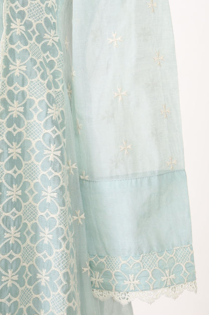 Light Blue Thread Embroidered Anarkali Kurta With Churidar And Dupatta Set