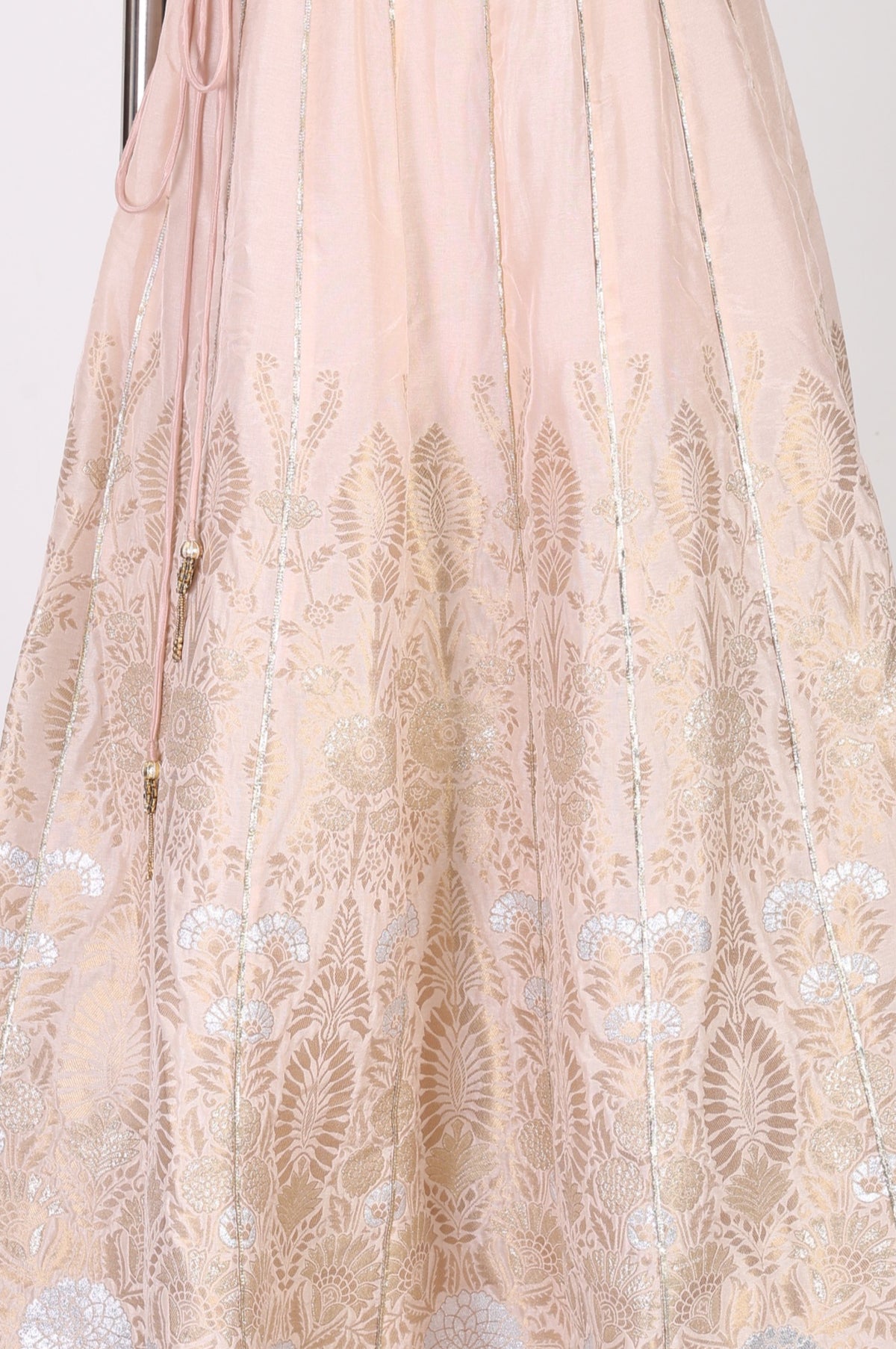 Blue and Peach Zari Embroidered Jacquard Blouse and Lehenga Set with Dupatta