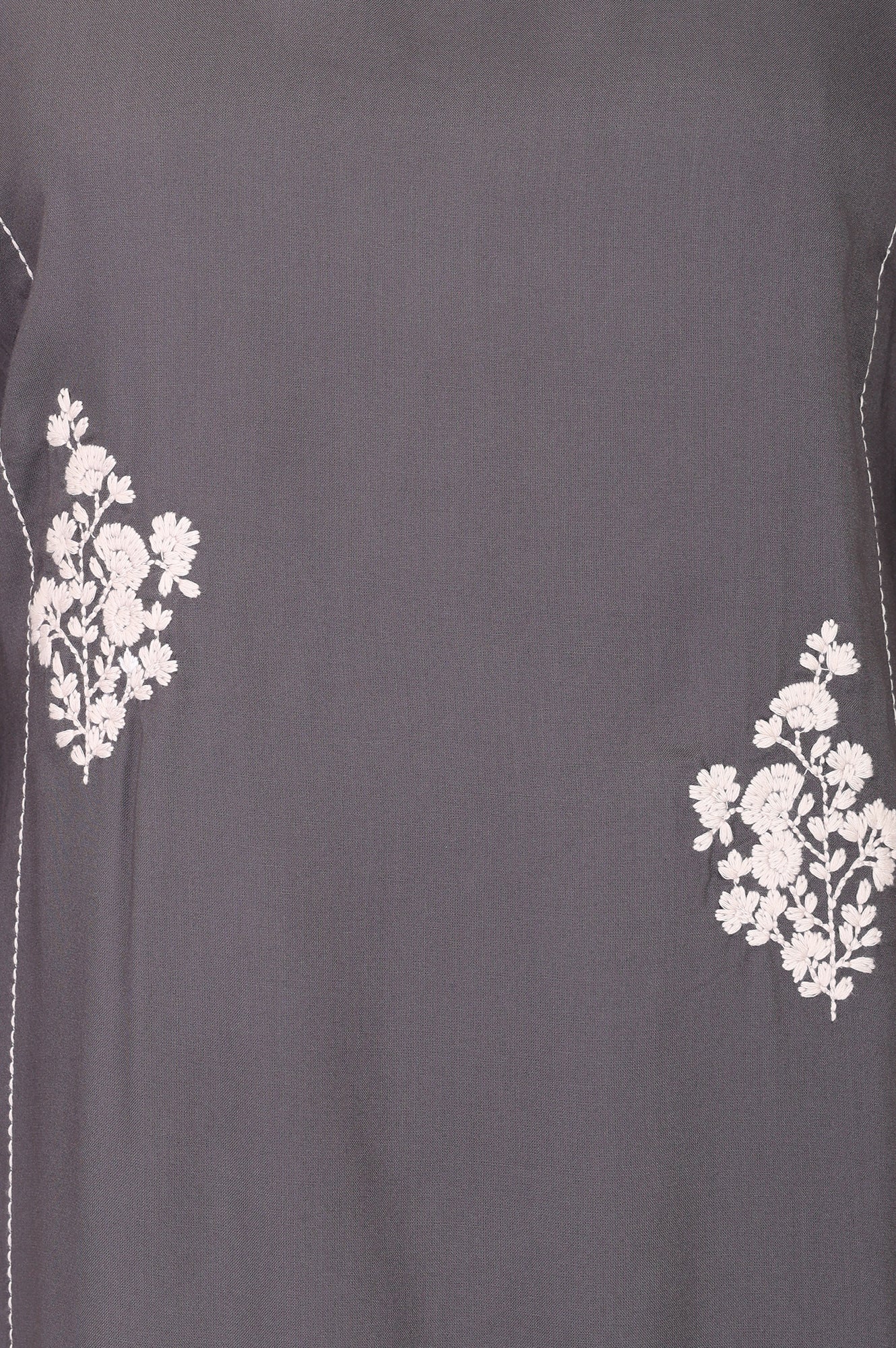 Grey Embroidered Rayon Straight Kurta