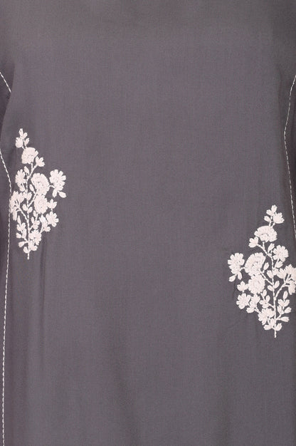 Grey Embroidered Rayon Straight Kurta