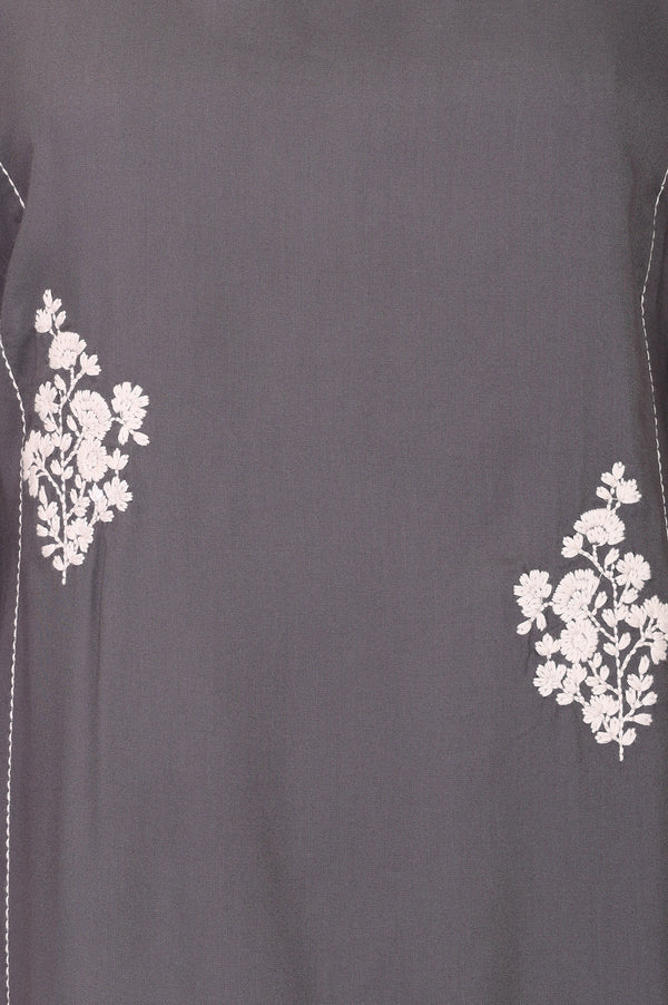 Grey Embroidered Rayon Straight Kurta