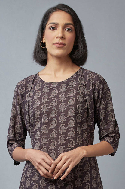 Brown Paisley Printed Pure Cotton Flared Kurta and Parallel Pants Set