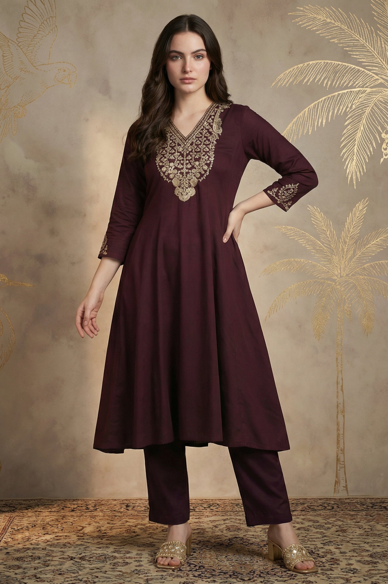 Purple Zari Embroidered Anarkali Kurta