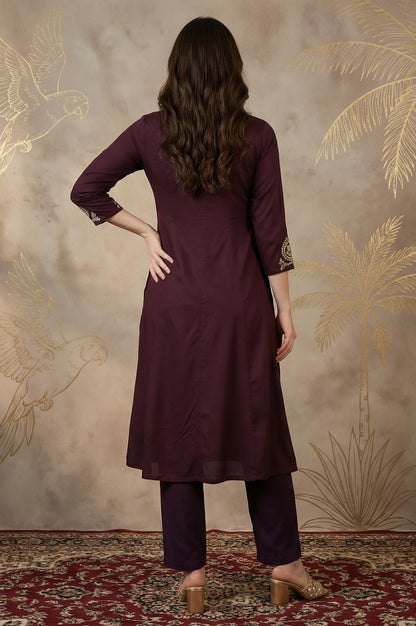 Purple Zari Embroidered Anarkali Kurta