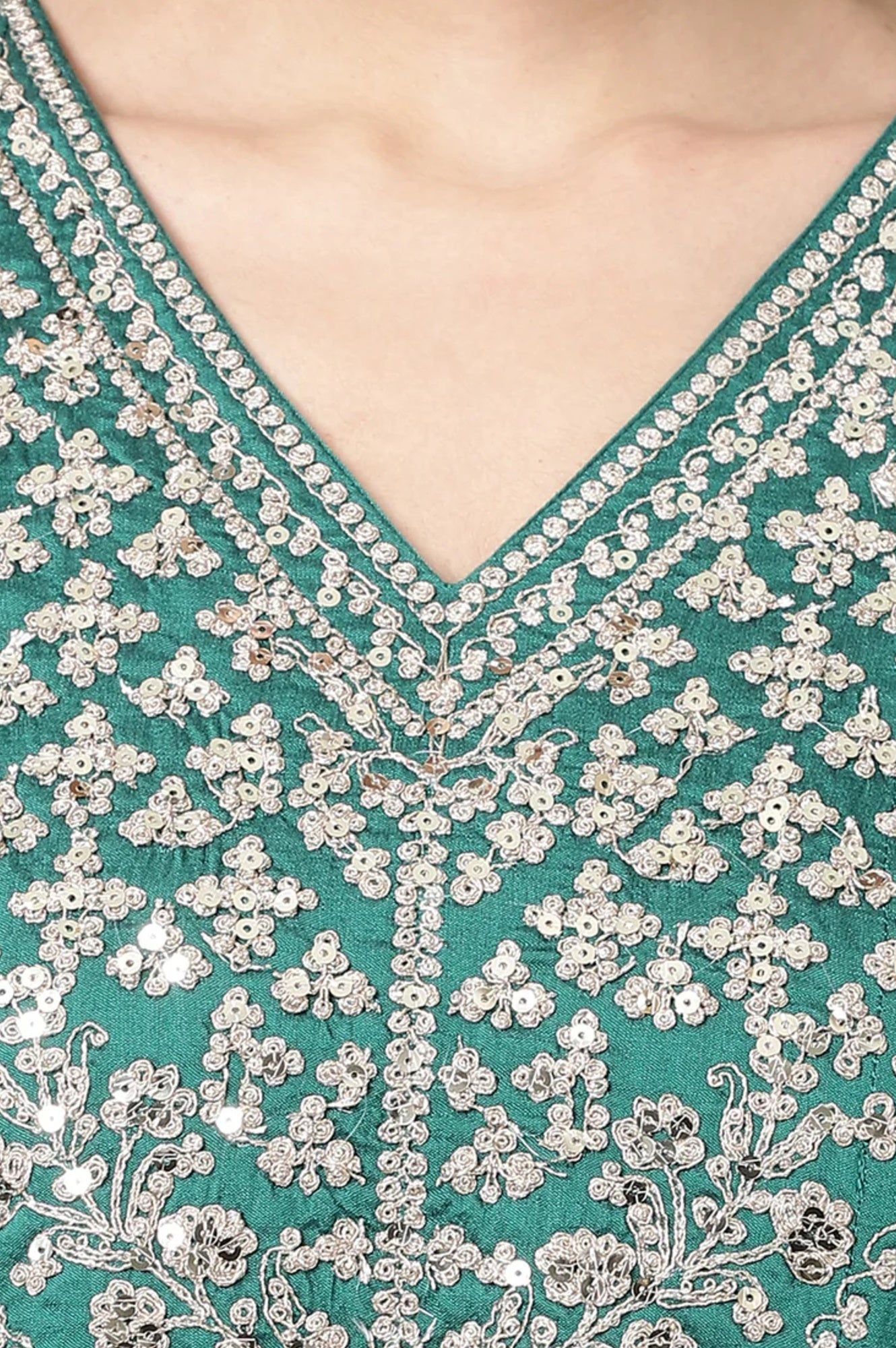 Dark Green Embroidered Flared Festive Kurta