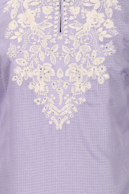 Lavender Thread Embroidered Kota Straight Kurta