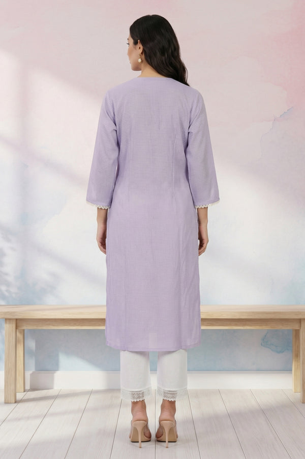 Lavender Thread Embroidered Kota Straight Kurta