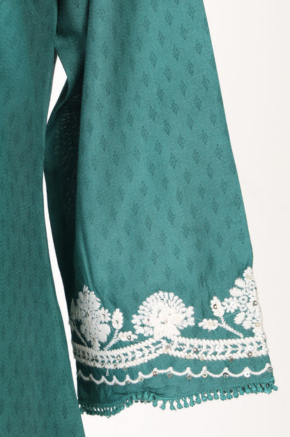Green Embroidered Rayon Straight Kurta