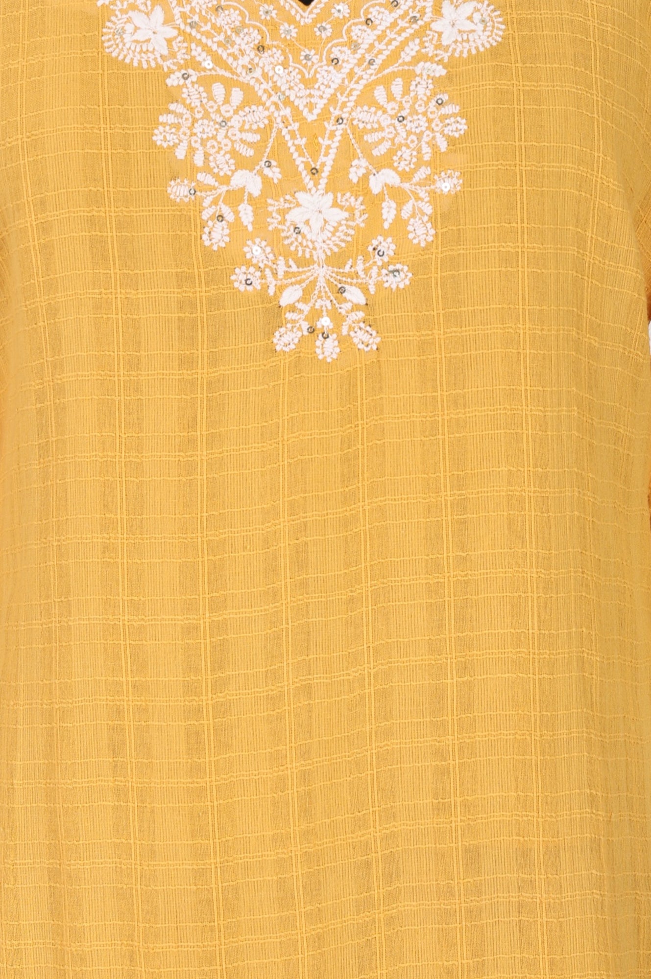 Yellow Embroidered Pure Cotton Straight Kurta