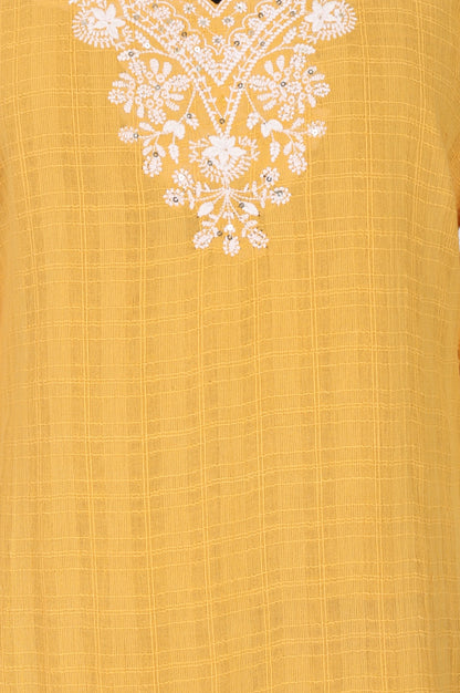 Yellow Embroidered Pure Cotton Straight Kurta