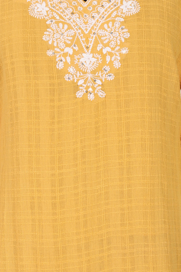 Yellow Embroidered Pure Cotton Straight Kurta