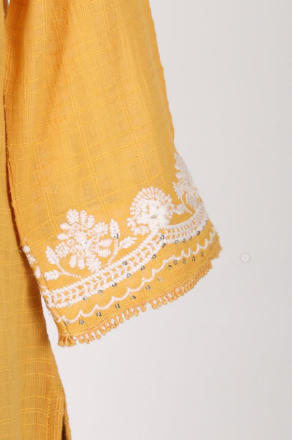 Yellow Embroidered Pure Cotton Straight Kurta