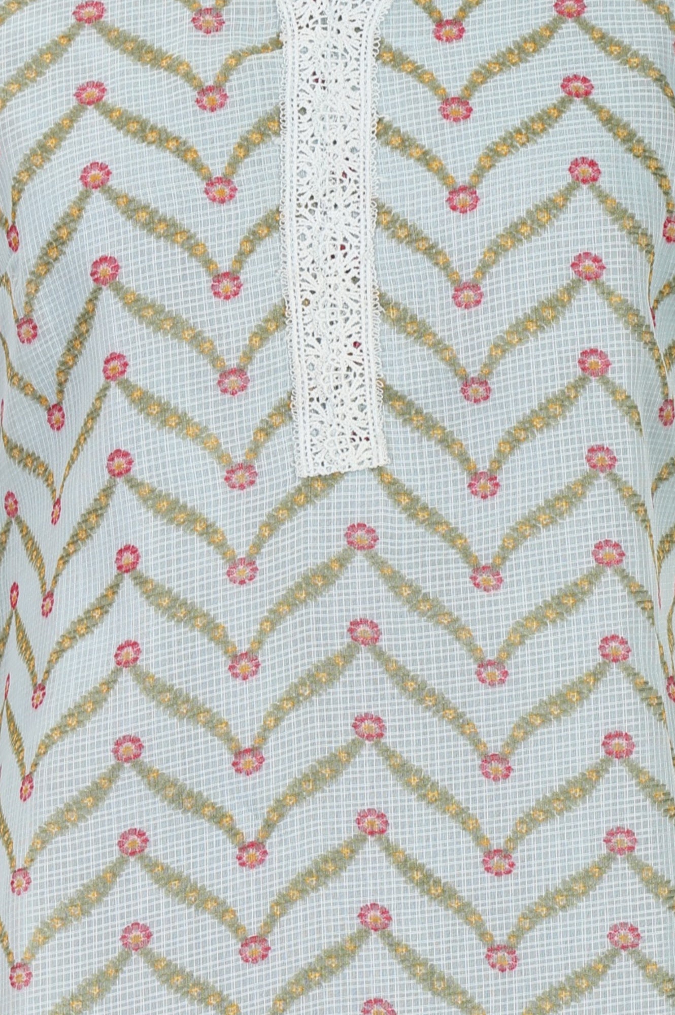 Mint Green Chevron Printed Kota Straight Kurta