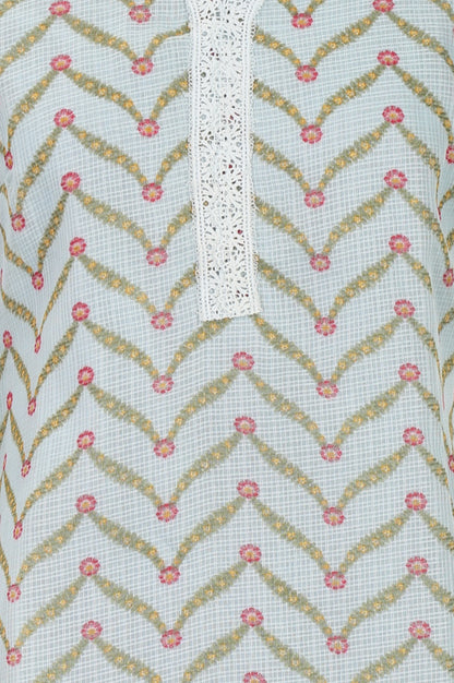 Mint Green Chevron Printed Kota Straight Kurta
