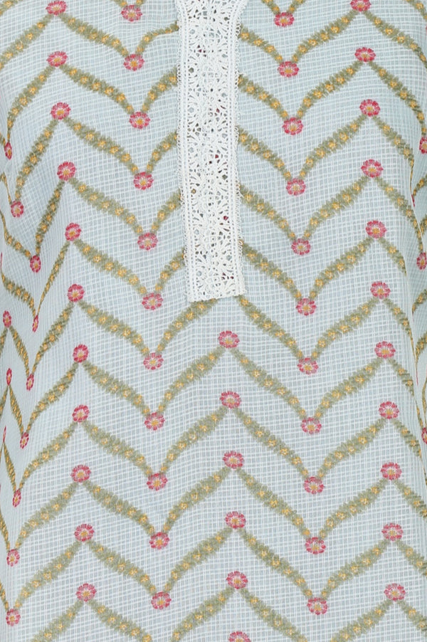 Mint Green Chevron Printed Kota Straight Kurta