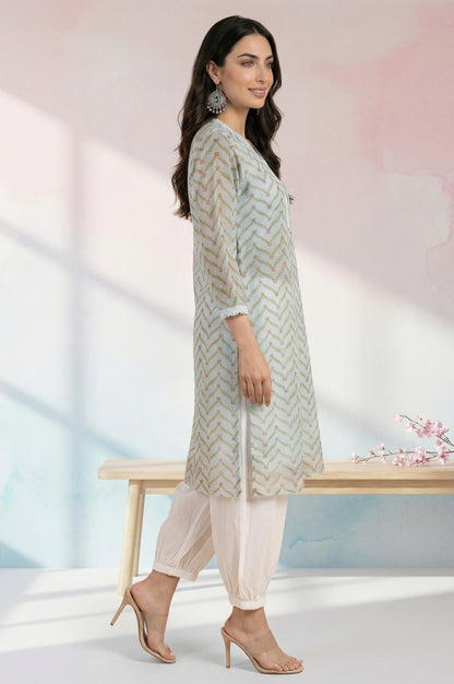 Mint Green Chevron Printed Kota Straight Kurta