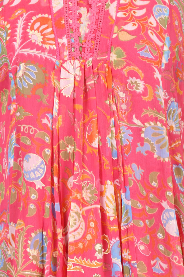 Pink Floral Printed Chiffon Flared Kurta