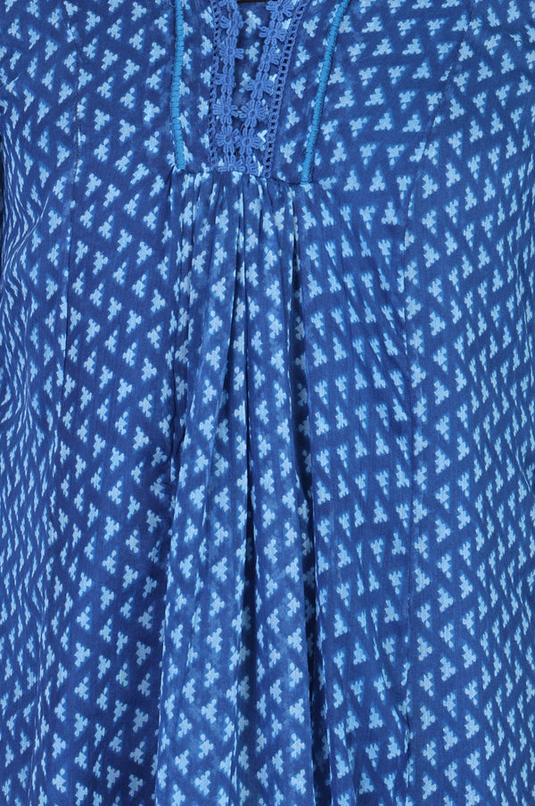 Blue Geometric Printed Chiffon Flared Kurta
