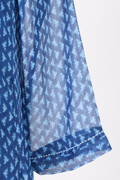 Blue Geometric Printed Chiffon Flared Kurta