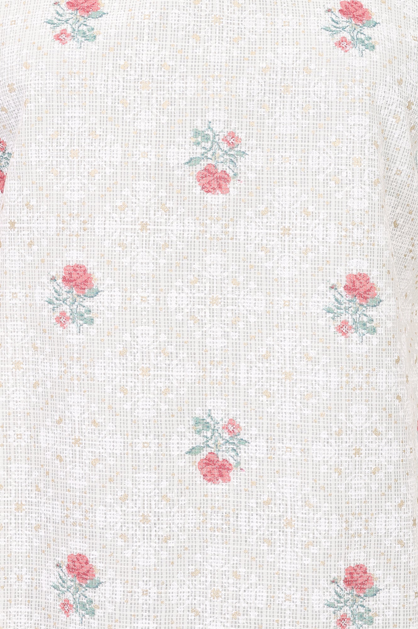Off White Floral Printed Cotton Straight Kurta
