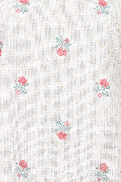 Off White Floral Printed Cotton Straight Kurta