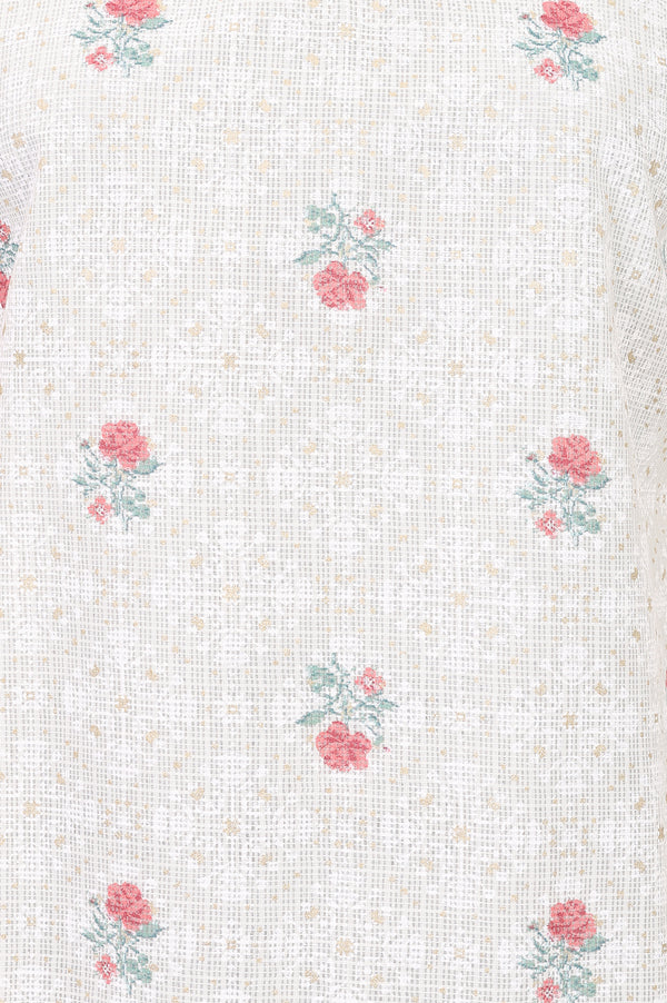Off White Floral Printed Cotton Straight Kurta
