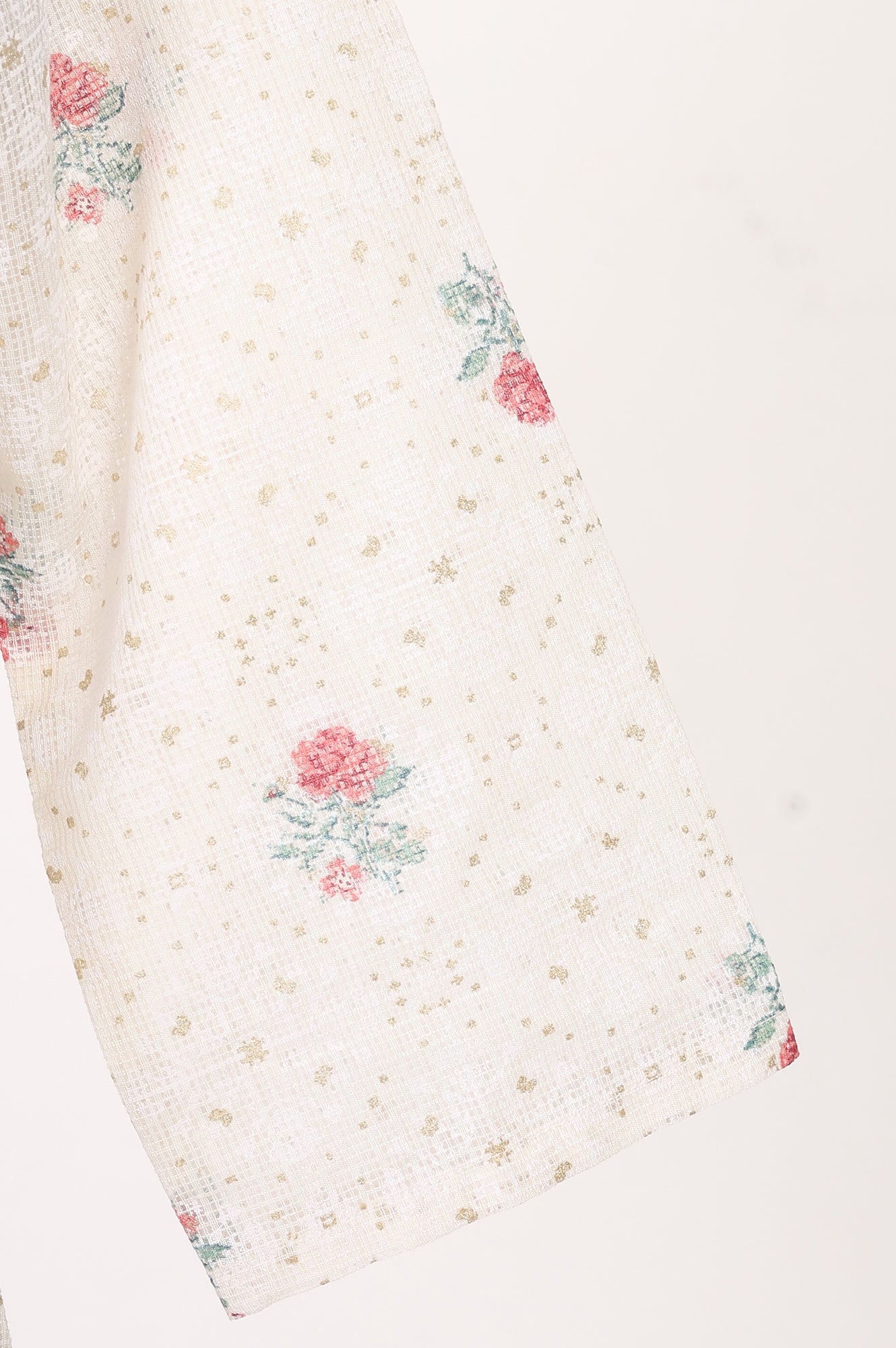 Off White Floral Printed Cotton Straight Kurta