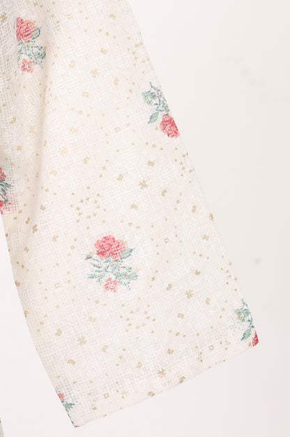 Off White Floral Printed Cotton Straight Kurta