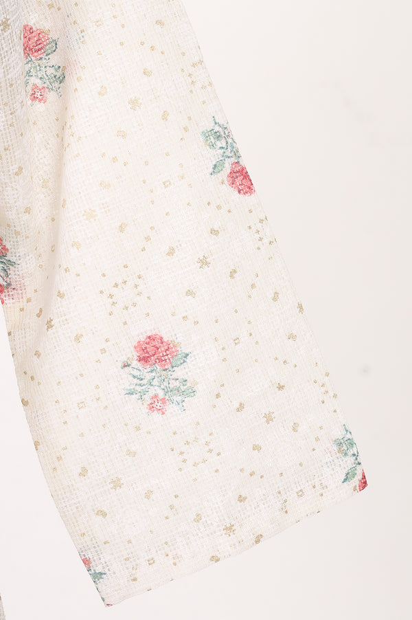Off White Floral Printed Cotton Straight Kurta