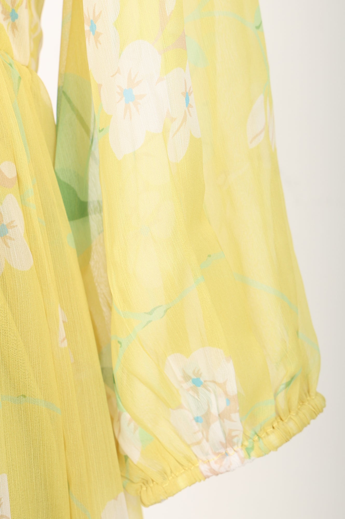 Light Yellow Floral Printed Chiffon Flared Dress