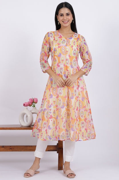 Printed Kota Doria Anarkali Kurta