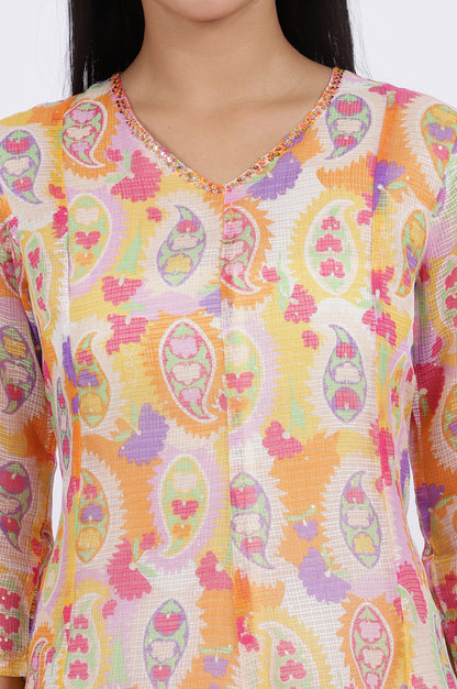 Printed Kota Doria Anarkali Kurta