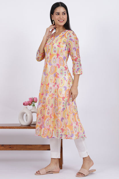 Printed Kota Doria Anarkali Kurta