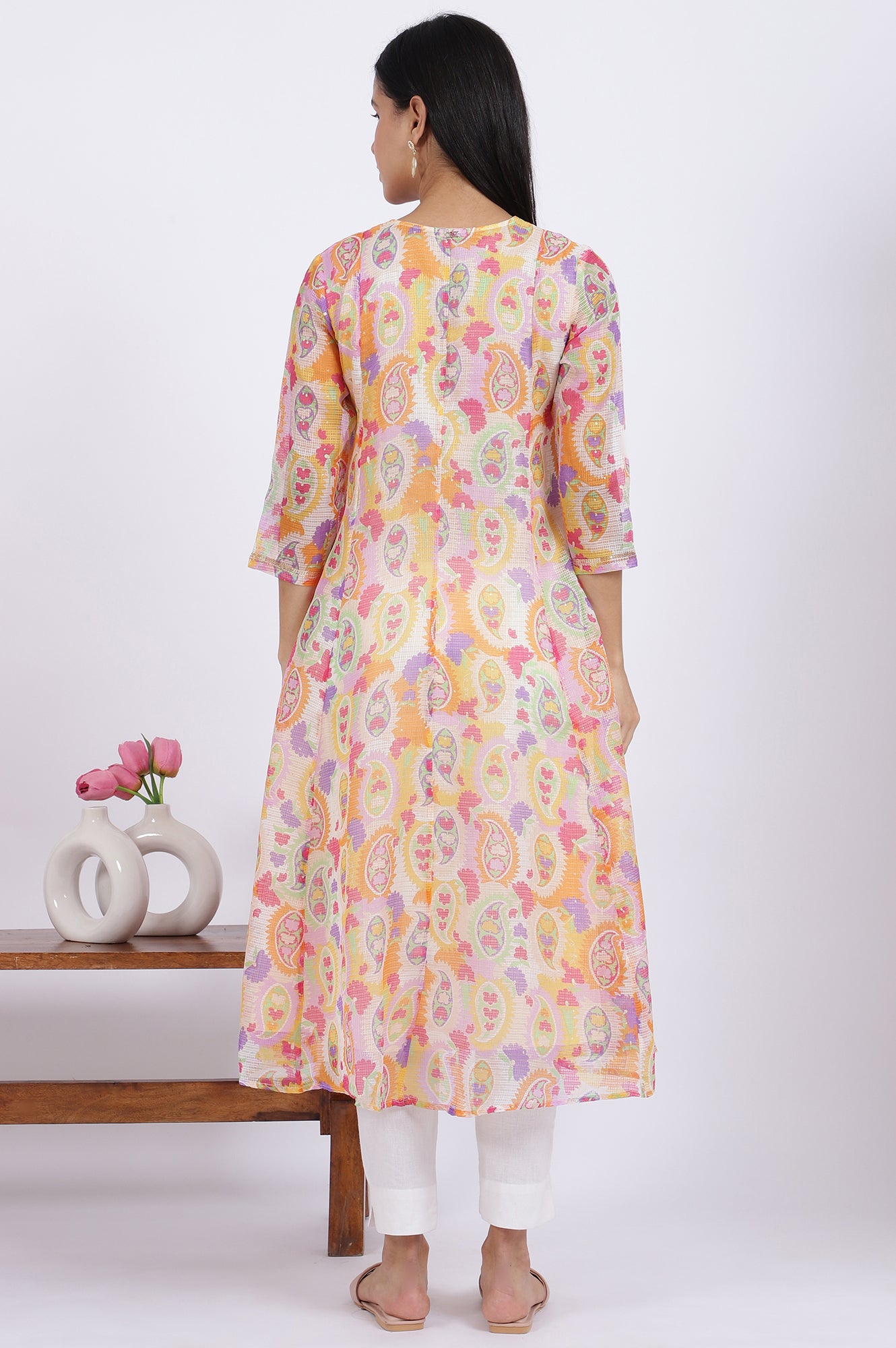 Printed Kota Doria Anarkali Kurta