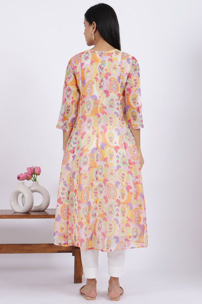 Printed Kota Doria Anarkali Kurta