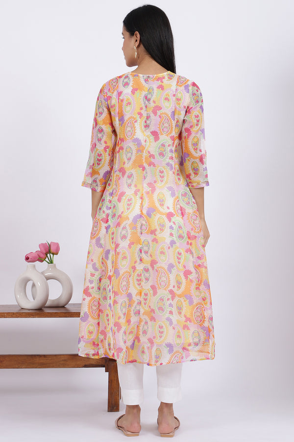 Printed Kota Doria Anarkali Kurta