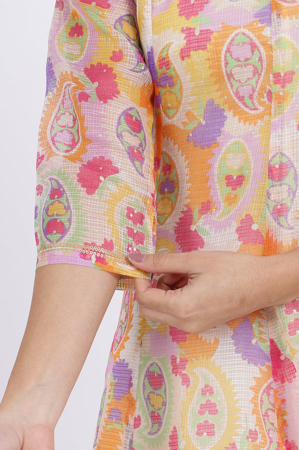 Printed Kota Doria Anarkali Kurta