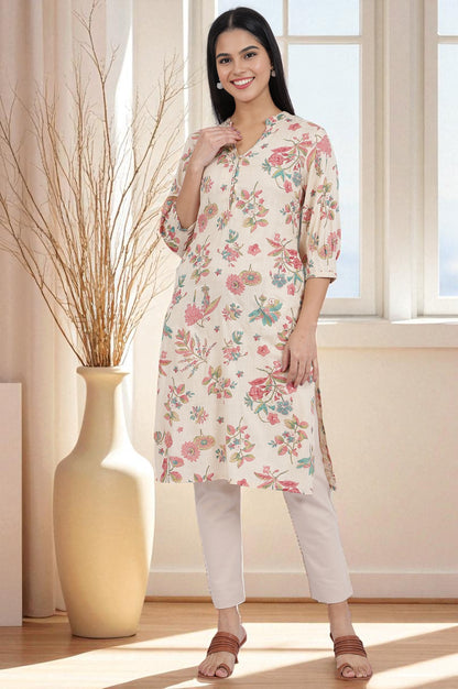 Floral Printed Straight Viscose Kurta