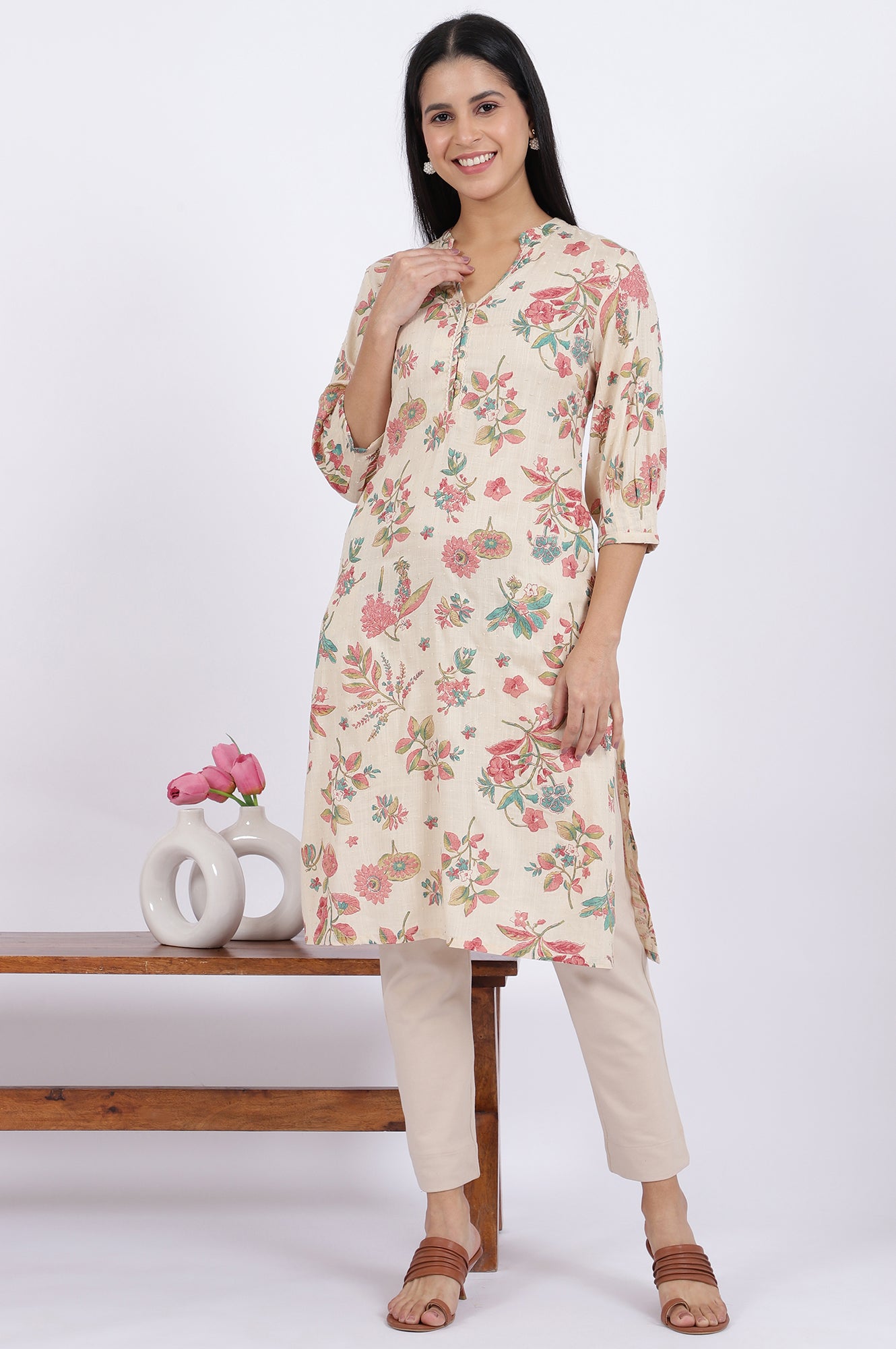 Floral Printed Straight Viscose Kurta