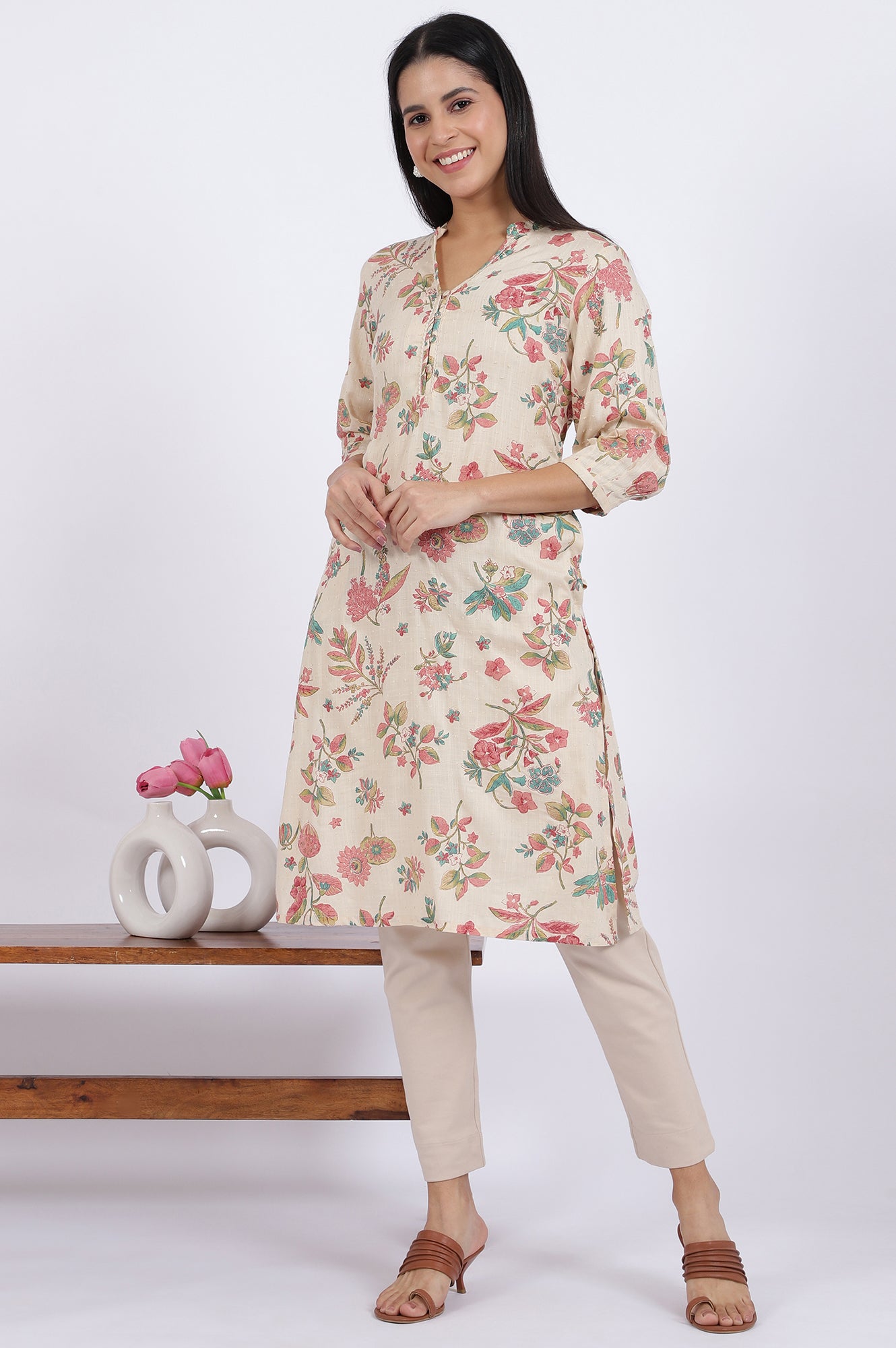 Floral Printed Straight Viscose Kurta