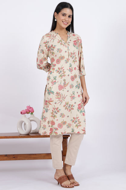 Floral Printed Straight Viscose Kurta