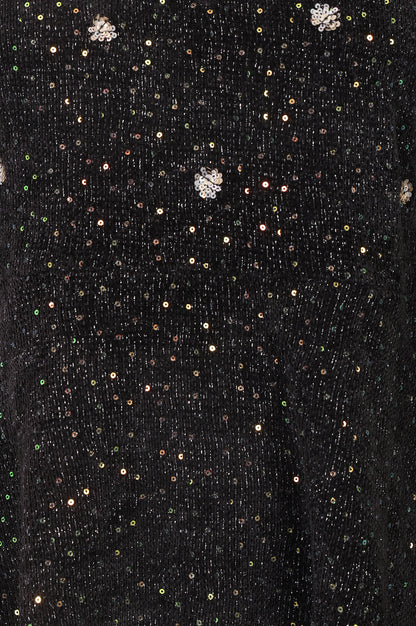 Black Sequined Flared Western Dress